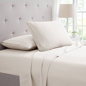 Bamboo 4 Piece Luxury 3 Line Embroidered Sheet Set (Color: Ivory, size: Full)